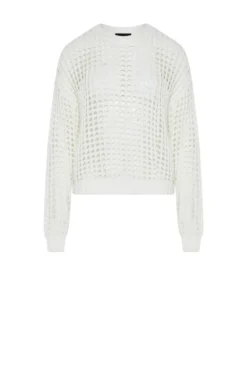 Ażurowy sweter off white z bawełny