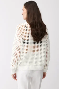 Ażurowy sweter off white z bawełny