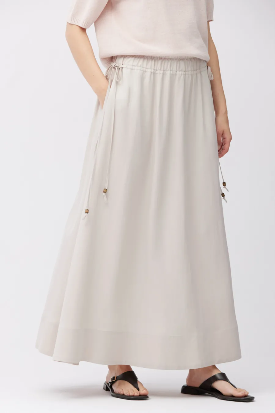 Beżowa spódnica maxi z mieszanki lnu i lyocellu