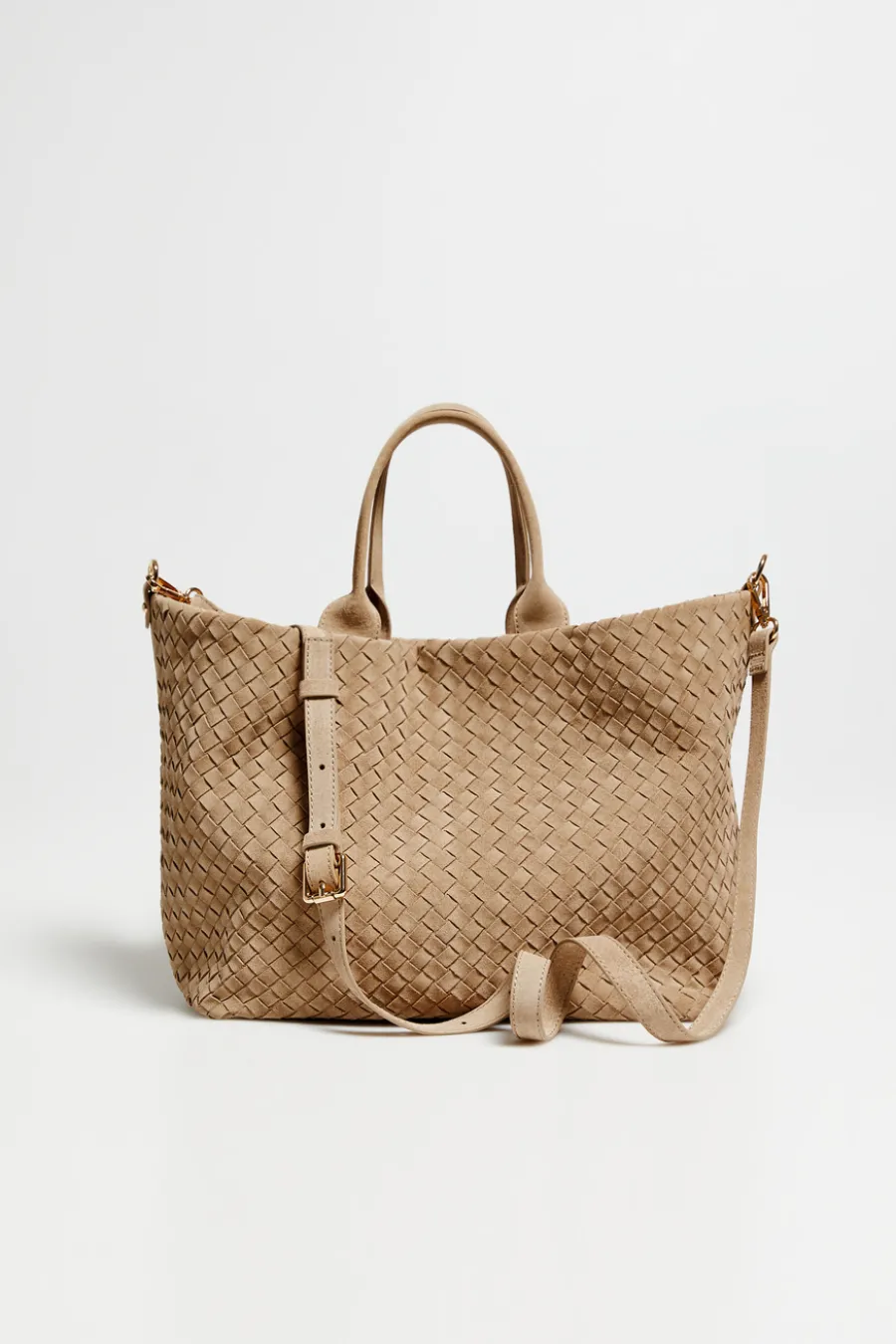 Beżowa torba shopper z plecionej skóry