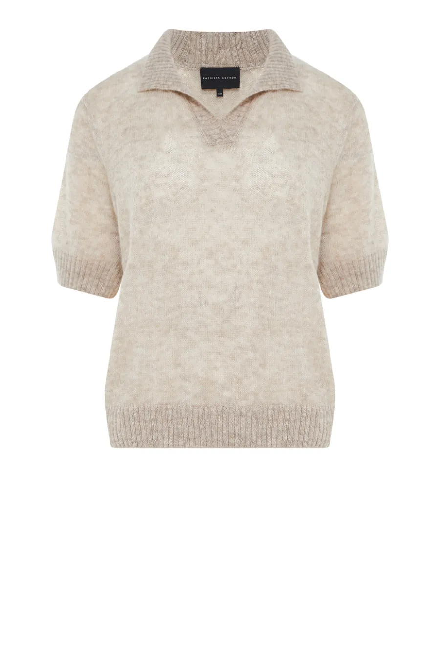 Beżowy sweter z kołnierzykiem polo z baby suri alpaką