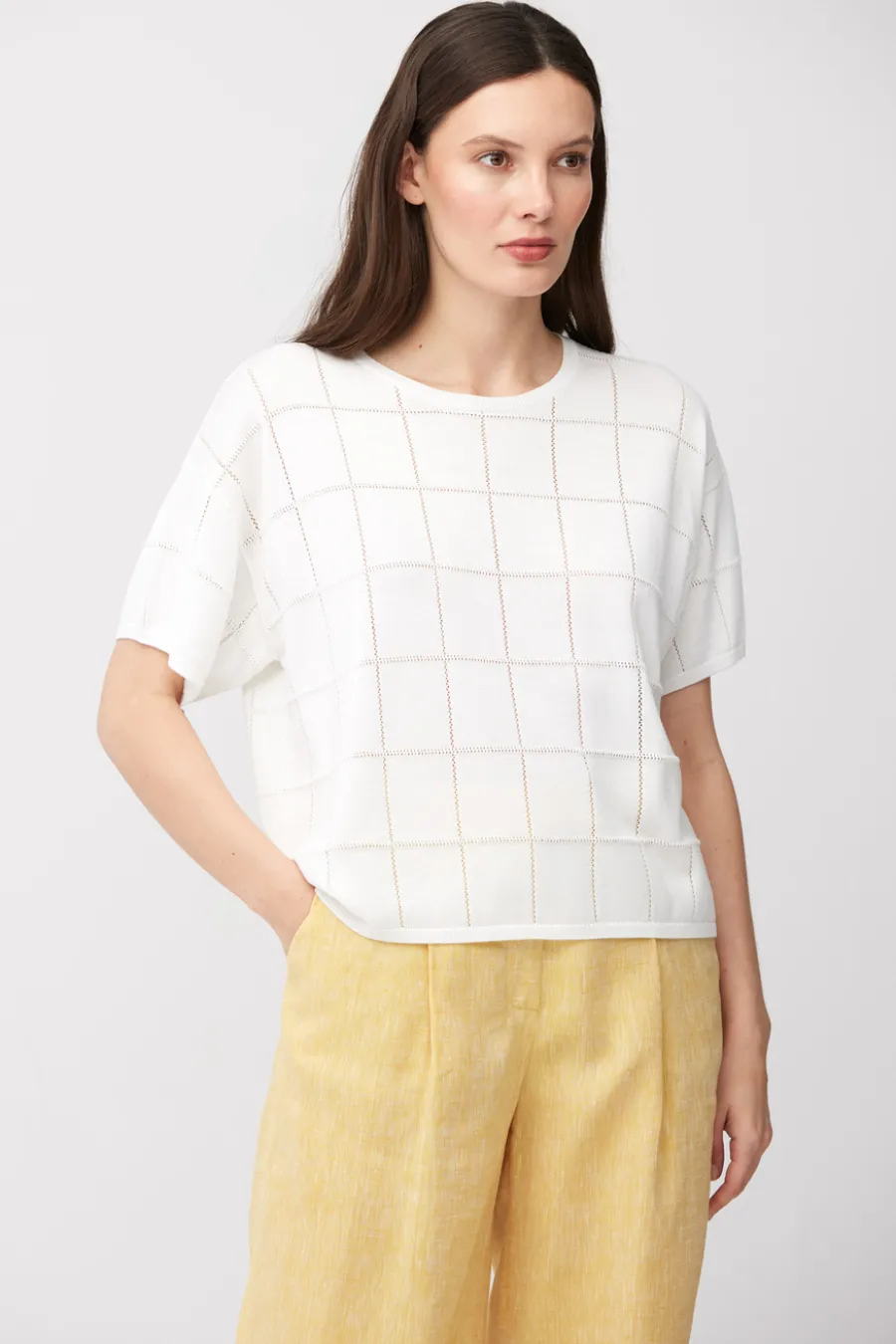 Bluzka off white z lyocellem i jedwabiem