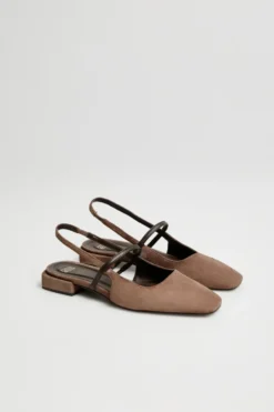 Brązowe buty slingback z zamszowej skóry