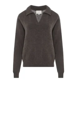 Brązowy sweter polo z wełną alpaki
