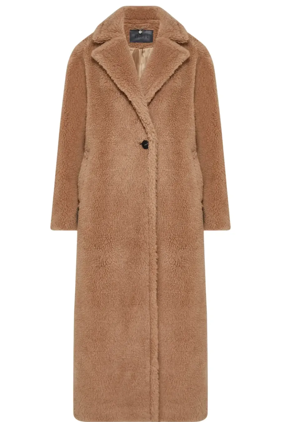 Camelowy płaszcz teddy bear z wełną wielbłądzią i jedwabiem