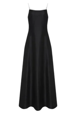 Czarna trapezowa sukienka maxi z lnu