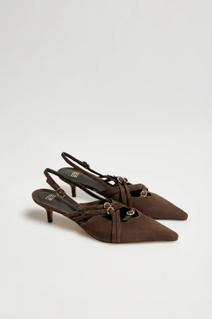 Czekoladowe buty slingback z zamszowej skóry