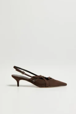 Czekoladowe buty slingback z zamszowej skóry