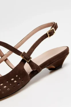 Czekoladowe skórzane buty sling back
