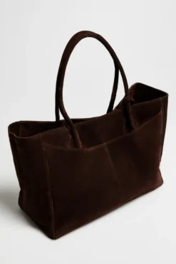 Duża brązowa torba shopper ze skóry zamszowej