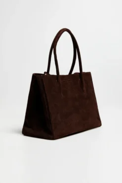 Duża brązowa torba shopper ze skóry zamszowej