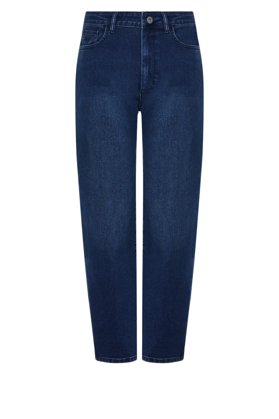Granatowe jeansy barell z wysokim stanem