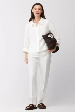 Krótka koszula off white z lnu