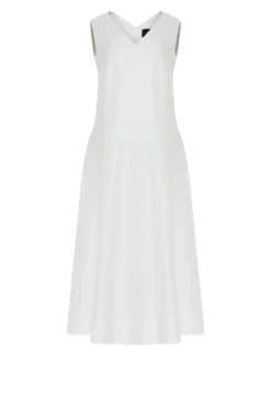 Lniana sukienka midi w kolorze off white