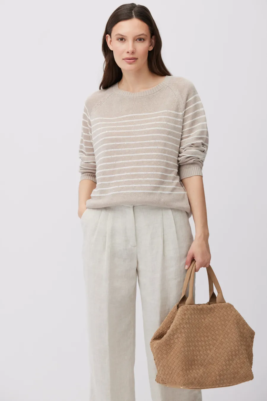 Lniany sweter w paski