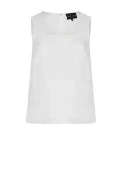 Lniany top off white z kwadratowym dekoltem
