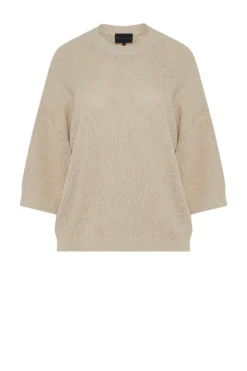 Luźny beżowy sweter z bawełną i lnem