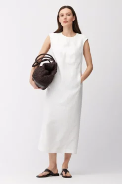 Midi sukienka off white z lnu