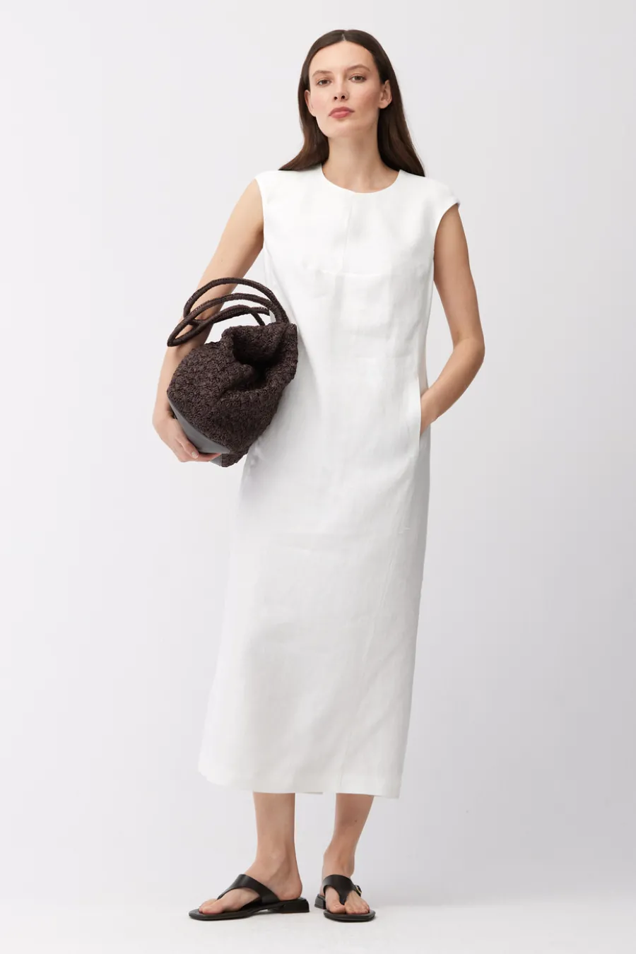 Midi sukienka off white z lnu
