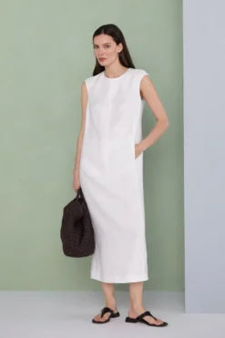 Midi sukienka off white z lnu