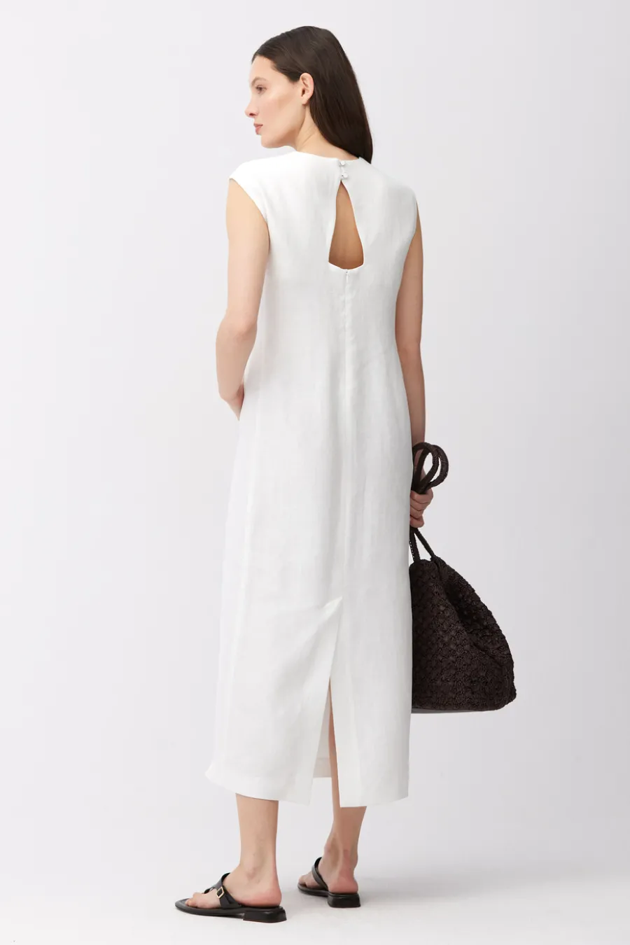 Midi sukienka off white z lnu