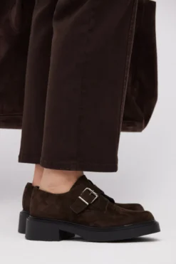 Monk shoes z brązowej skóry zamszowej