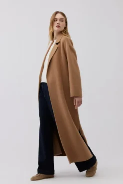 Płaszcz camel z wełny wielbłądziej doubleface
