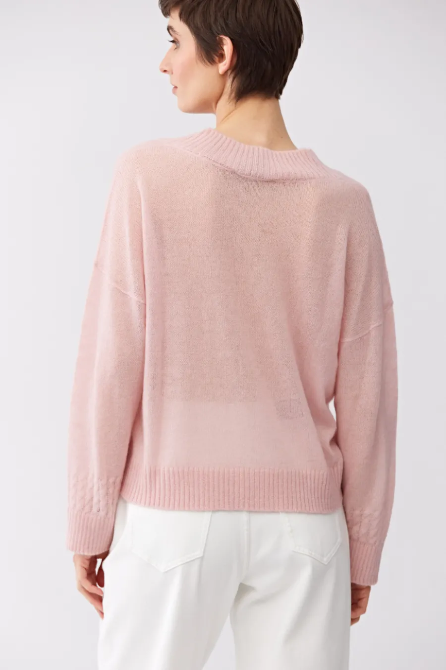 Pudrowo różowy sweter z wełną baby suri alpaki