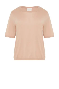 Pudrowo różowy t-shirt z kaszmirem i lyocellem